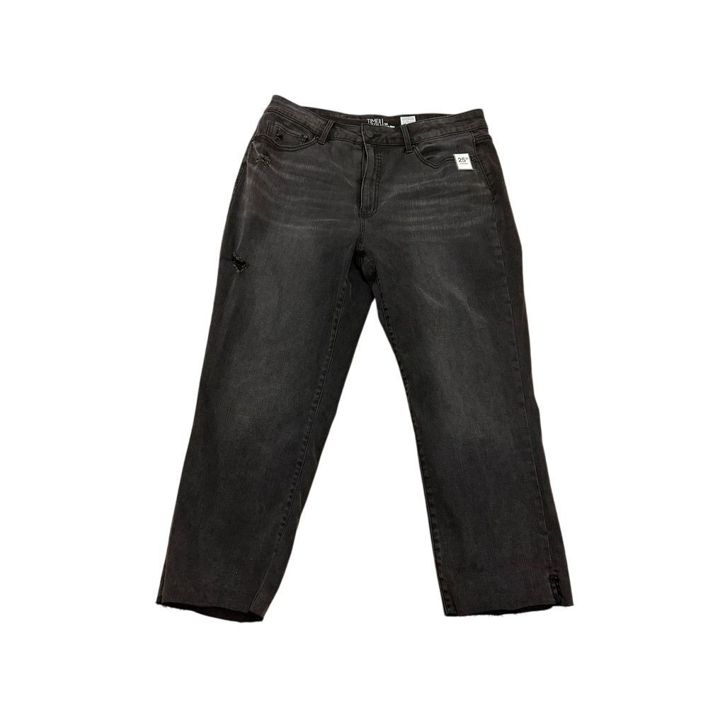 TimeandTru 14 Black High Rise Jeans goth grunge straight leg distressed fade NWT